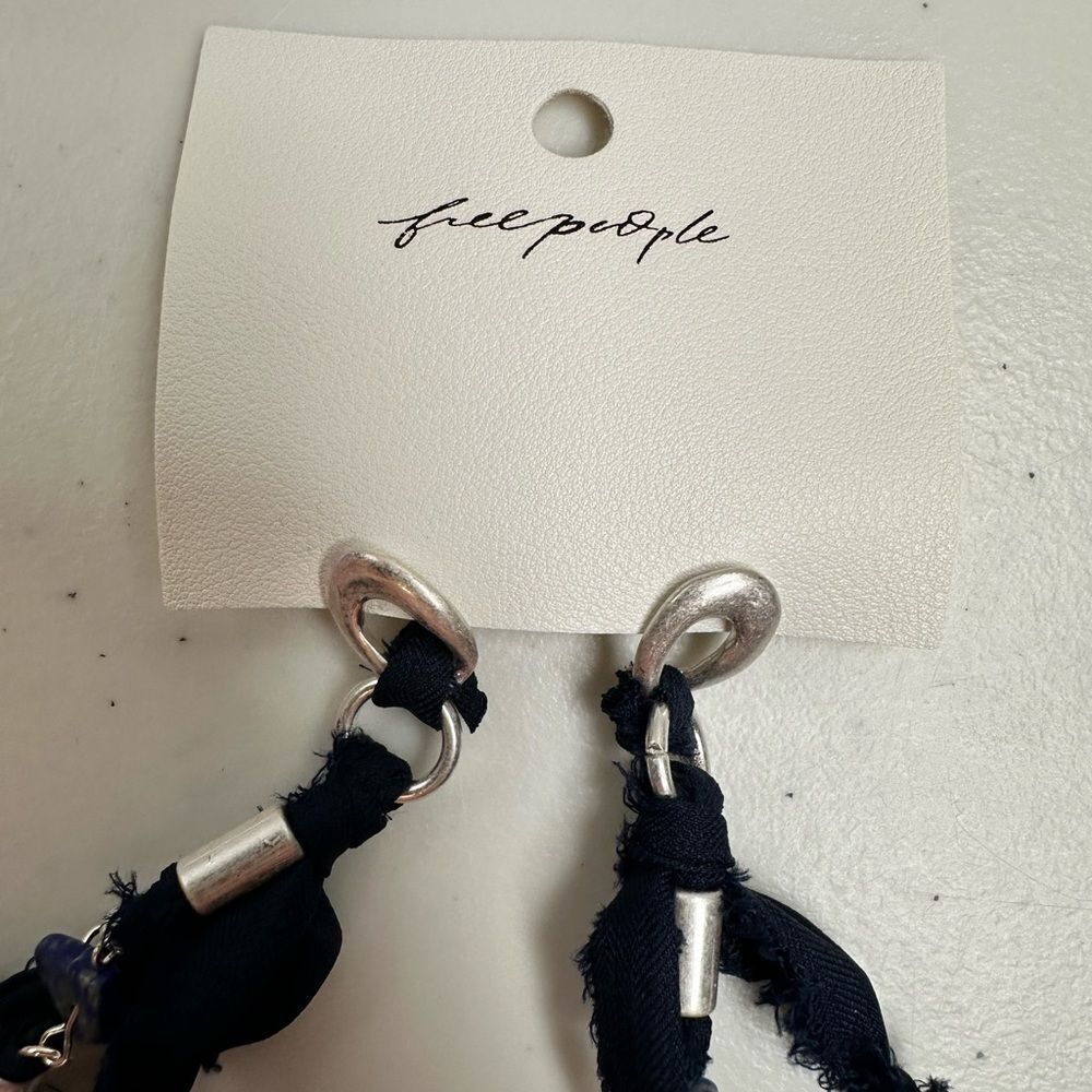 NWT Free People Silver & Navy Dangle Earrings Funky Textile Design with Charms - Picture 7 of 9